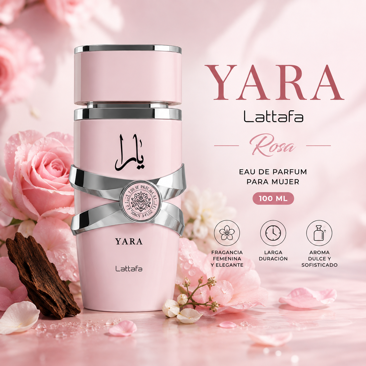 YARA Lattafa Rosa Eau de Parfum para Mujer – 100 ml YARA Rosa