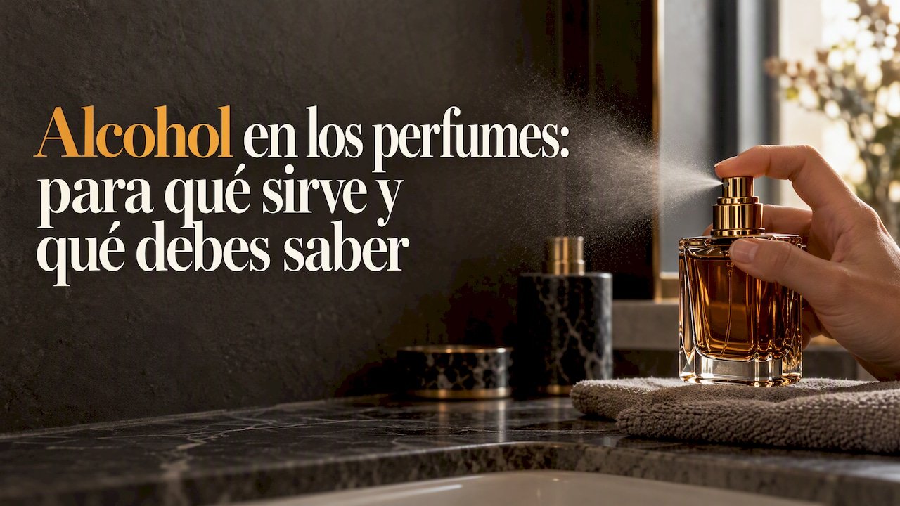 Botella de perfume que libera una suave niebla